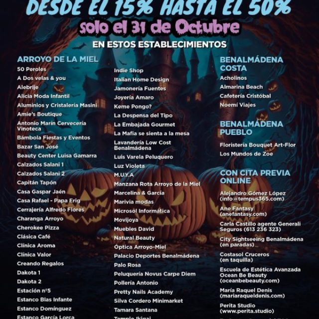 CASI 80 ESTABLECIMIENTOS OFRECERÁN DESCUENTOS DE ENTRE EL 15% Y EL 50% DURANTE EL ‘JUEVES DEL TERROR’, EL 31 DE OCTUBRE