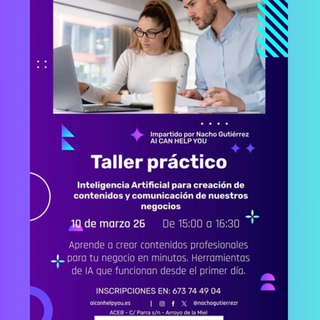 ACEB OFRECE UN TALLER GRATUITO DE INTELIGENCIA ARTIFICIAL, PARA LA CREACIÓN DE CONTENIDO DE COMERCIOS Y NEGOCIOS
